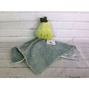 Rene Rofe Baby Pear Fruit Plush Lovey Security Blanket Nunu Green Gray Striped